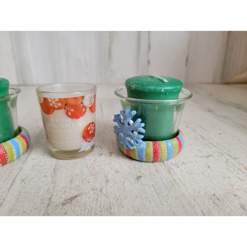 Mini candle Xmas set snowflake green holder home decor striped‎ unique